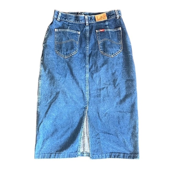 VINTAGE Lee Denim Midi Jean Skirt 1980s Size 14 Vtg 80s - Picture 1 of 10